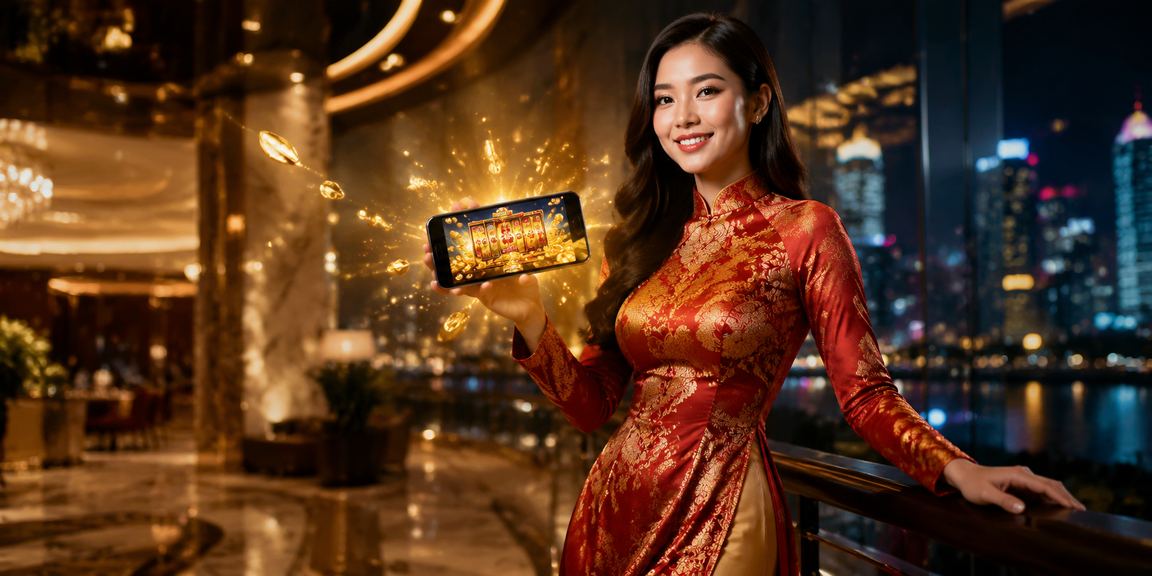 Người chơi tại Hà Nội trải nghiệm slot game trong trang phục áo dài truyền thống Việt Nam
