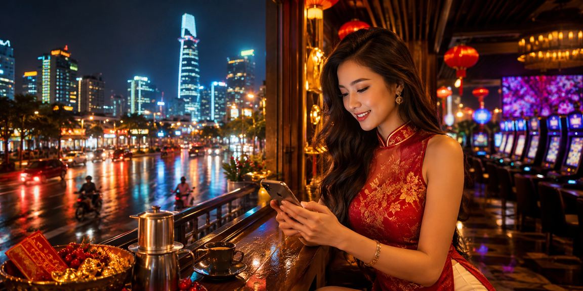 Người dùng tại TP. Hồ Chí Minh trải nghiệm casino trên điện thoại bên ly cà phê buổi tối