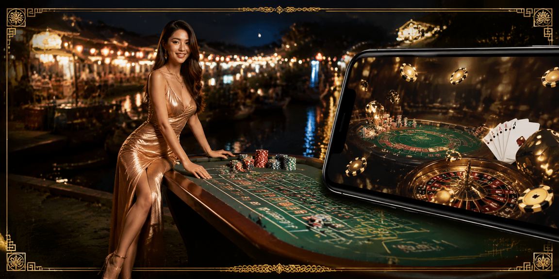 Người dùng tại đảo Phú Quốc thực hiện giao dịch casino trực tuyến trên điện thoại bên bờ biển